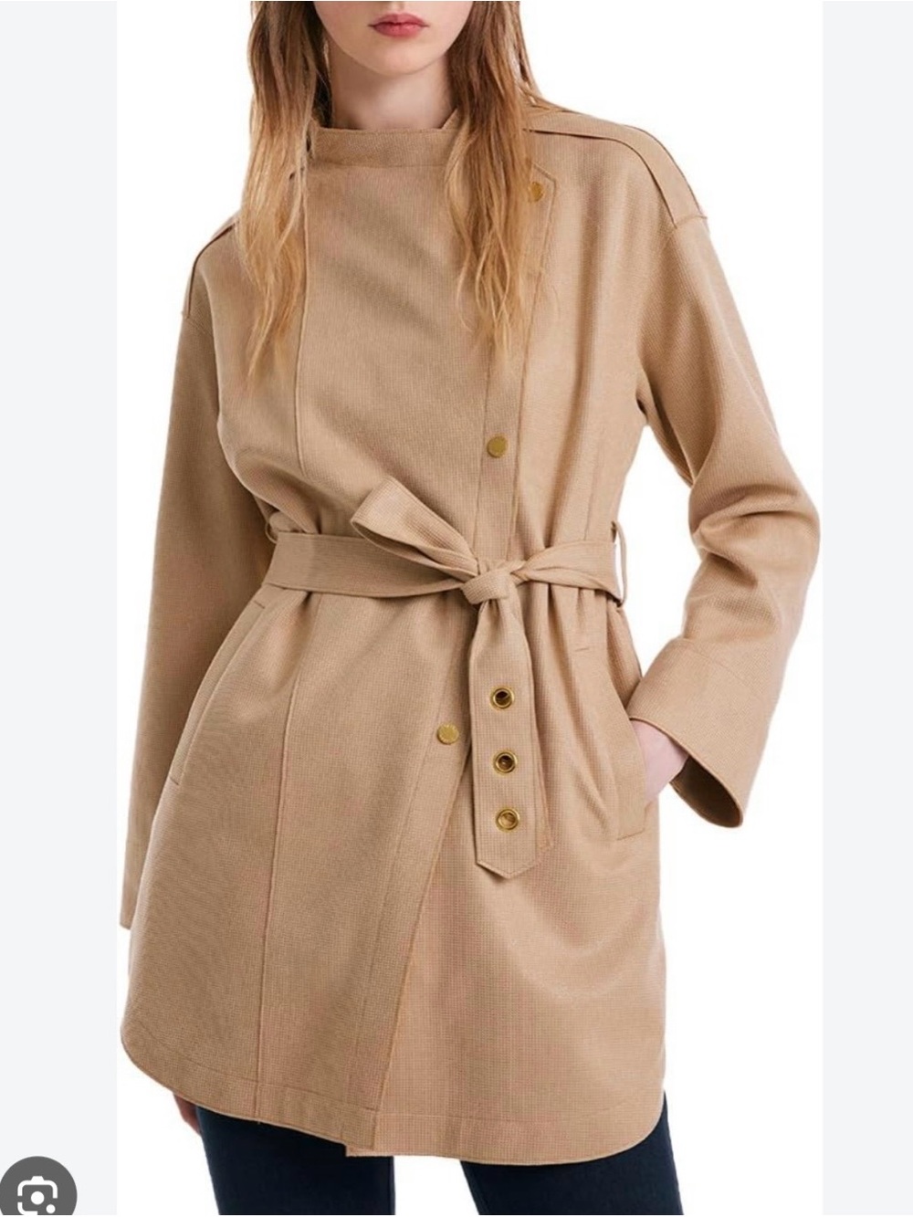 GOELIA Faux Suede Trench Coat with Belt in Khaki